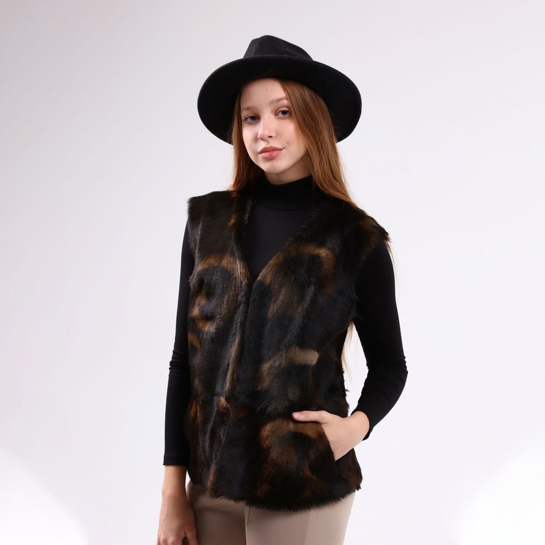 Hakiki Deri Yeşil Kadın Baskılı Deri Yelek