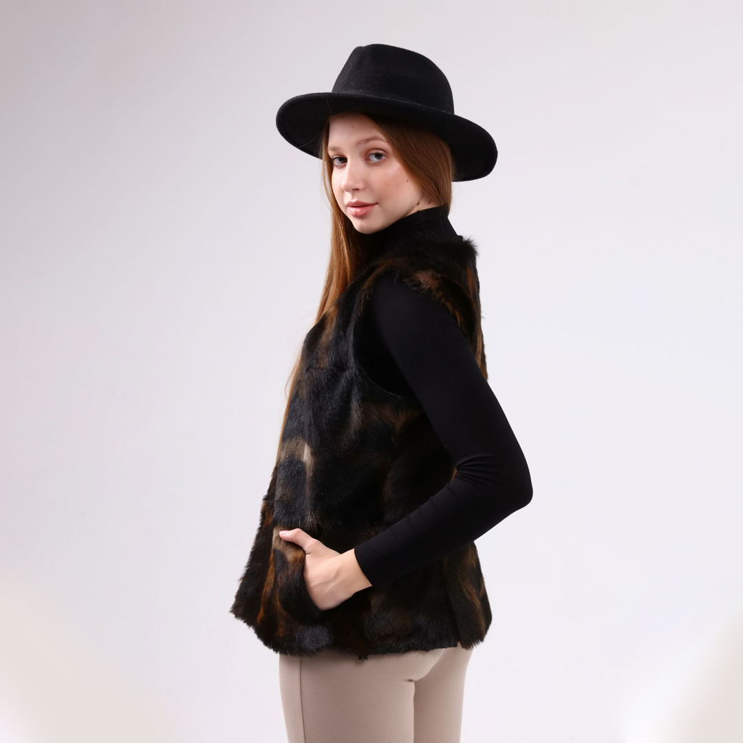 Hakiki Deri Yeşil Kadın Baskılı Deri Yelek