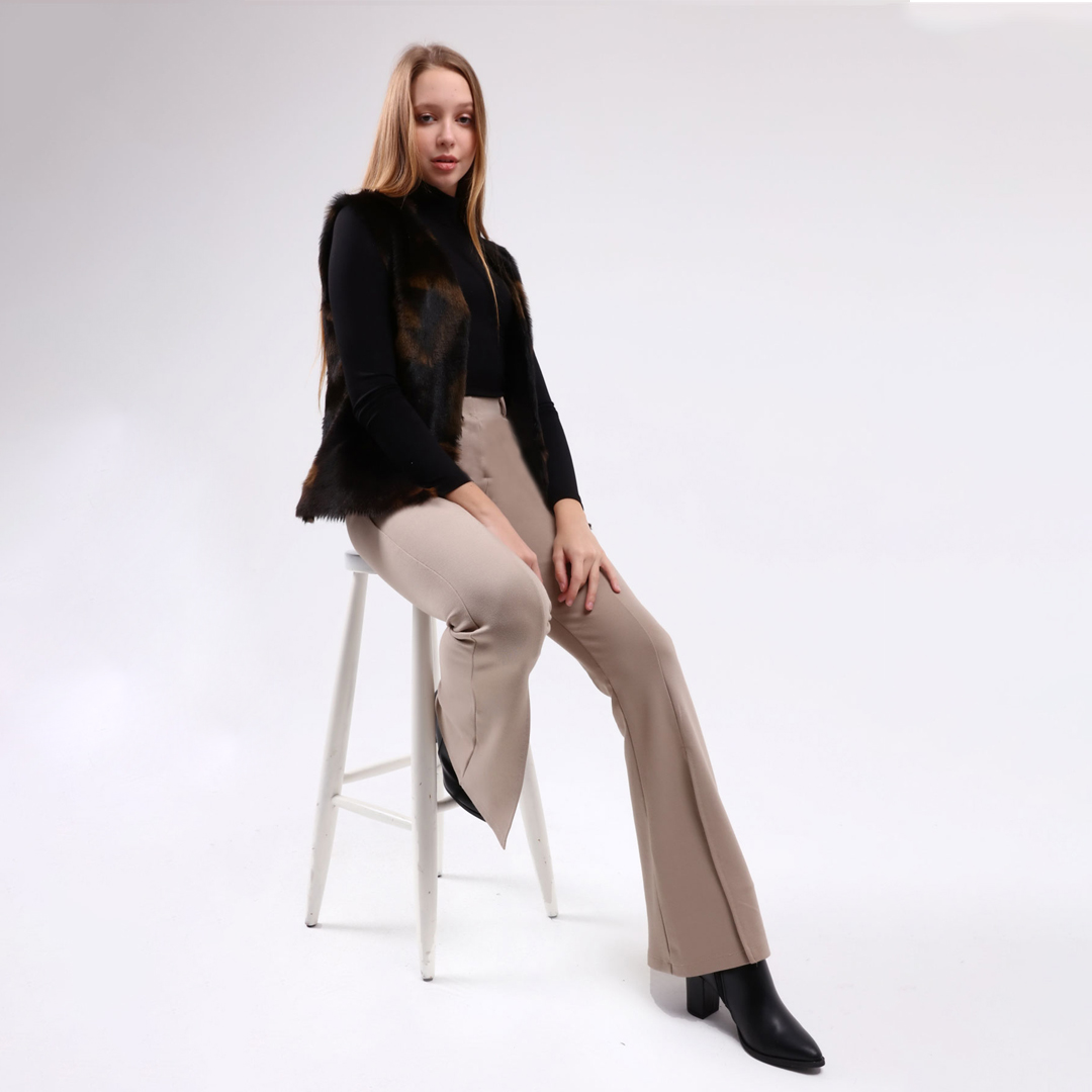 Hakiki Deri Yeşil Kadın Baskılı Deri Yelek