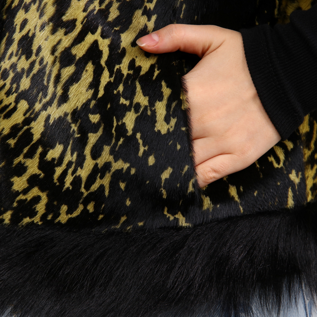 Hakiki Deri Yeşil Kadın Desenli Deri Yelek